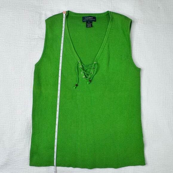 Lauren Ralph Lauren Sleeveless Top V-Neck Lime Green Women's Large Whimsy Y2K - Picture 5 of 16